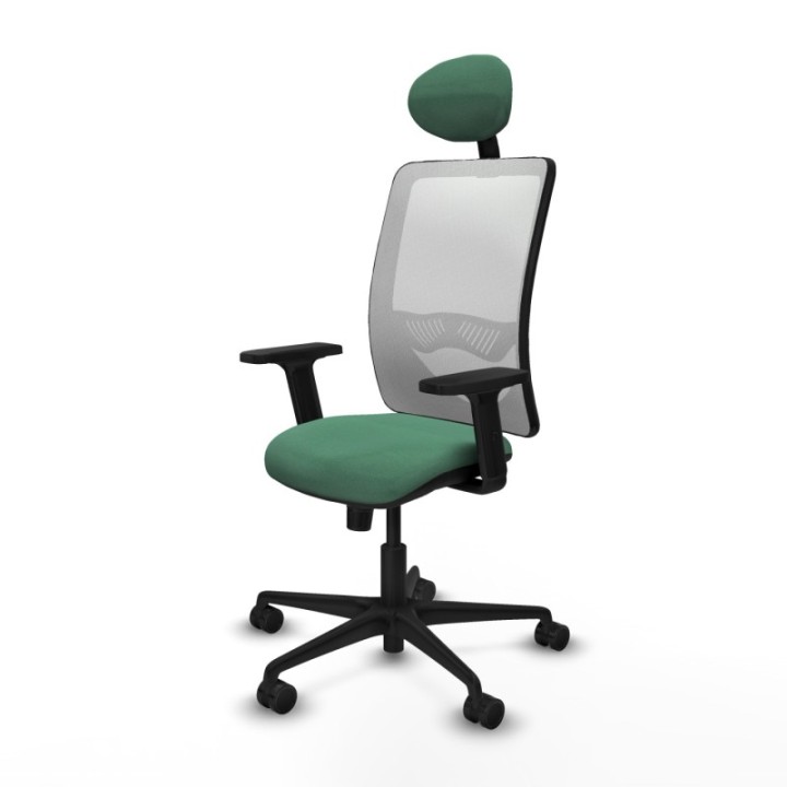 Zulema sincro malla blanca bali verde esmeralda brazos 2D base nailon cabecero fijo ruedas 65mm nailon