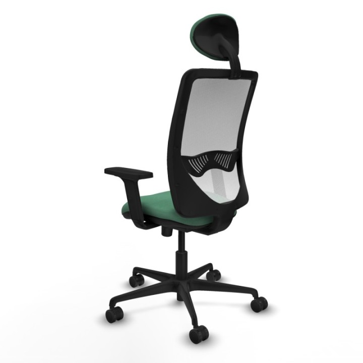 Zulema sincro malla blanca bali verde esmeralda brazos 2D base nailon cabecero fijo ruedas 65mm nailon