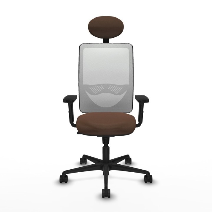 Zulema sincro malla blanca bali marrón oscuro brazos 2D base nailon cabecero fijo ruedas 65mm nailon