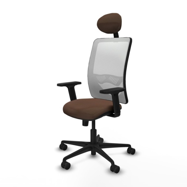 Zulema sincro malla blanca bali marrón oscuro brazos 2D base nailon cabecero fijo ruedas 65mm nailon