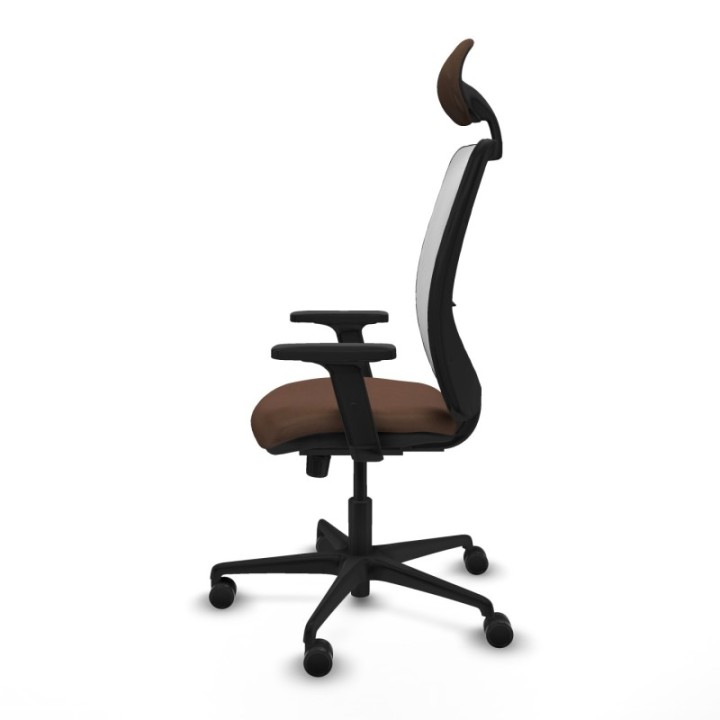 Zulema sincro malla blanca bali marrón oscuro brazos 2D base nailon cabecero fijo ruedas 65mm nailon