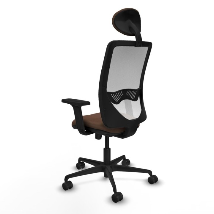 Zulema sincro malla blanca bali marrón oscuro brazos 2D base nailon cabecero fijo ruedas 65mm nailon