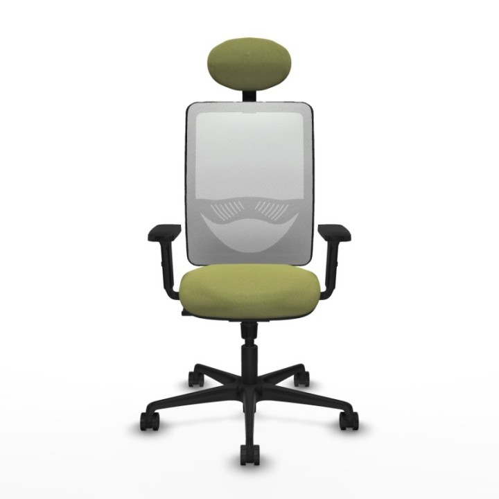 Zulema sincro malla blanca bali verde oliva brazos 2D base nailon cabecero fijo ruedas 65mm nailon