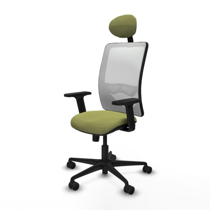 Zulema sincro malla blanca bali verde oliva brazos 2D base nailon cabecero fijo ruedas 65mm nailon