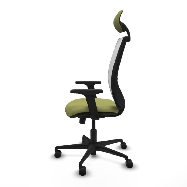 Zulema sincro malla blanca bali verde oliva brazos 2D base nailon cabecero fijo ruedas 65mm nailon