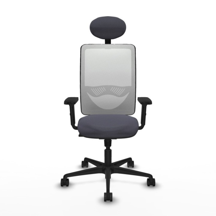 Zulema sincro malla blanca bali gris oscuro brazos 2D base nailon cabecero fijo ruedas 65mm nailon