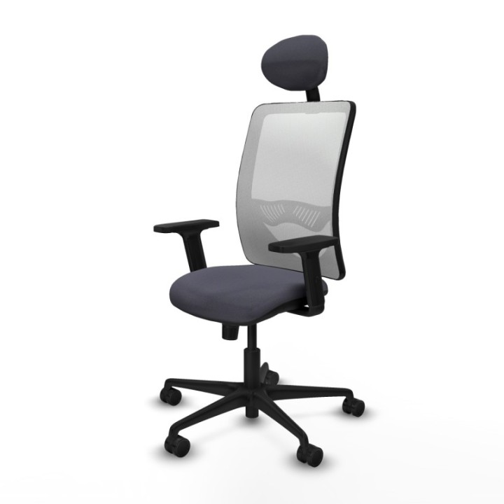 Zulema sincro malla blanca bali gris oscuro brazos 2D base nailon cabecero fijo ruedas 65mm nailon