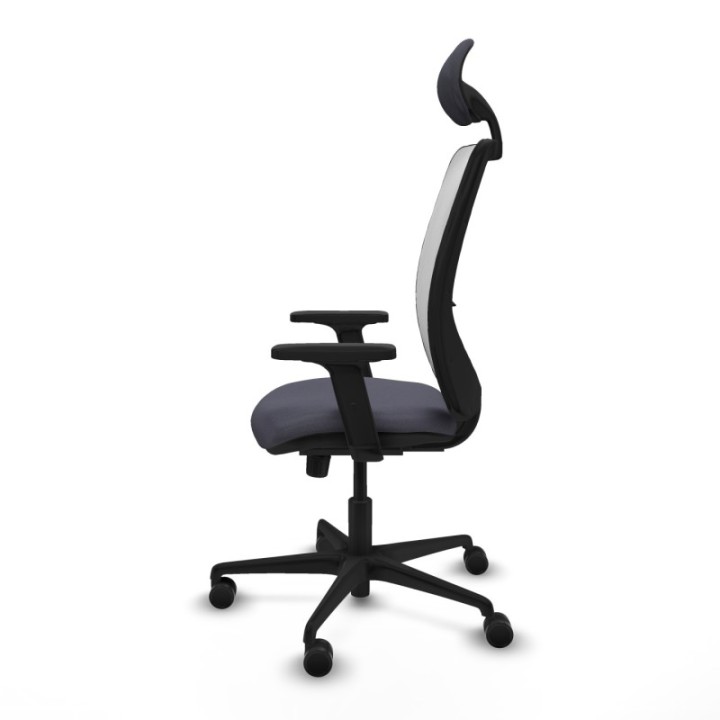 Zulema sincro malla blanca bali gris oscuro brazos 2D base nailon cabecero fijo ruedas 65mm nailon