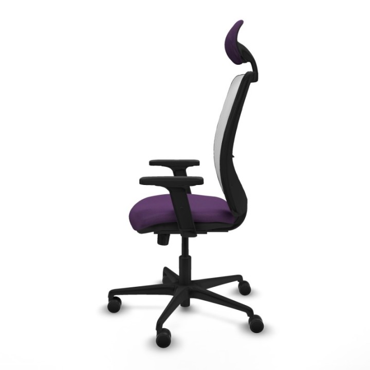 Zulema sincro malla blanca bali morado brazos 2D base nailon cabecero fijo ruedas 65mm nailon