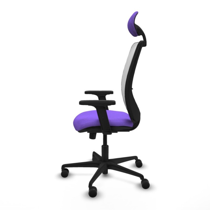 Zulema sincro malla blanca bali lila brazos 2D base nailon cabecero fijo ruedas 65mm nailon