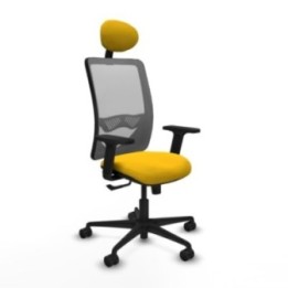 Zulema sincro malla gris bali amarillo brazos 2D base nailon cabecero fijo ruedas 65mm nailon