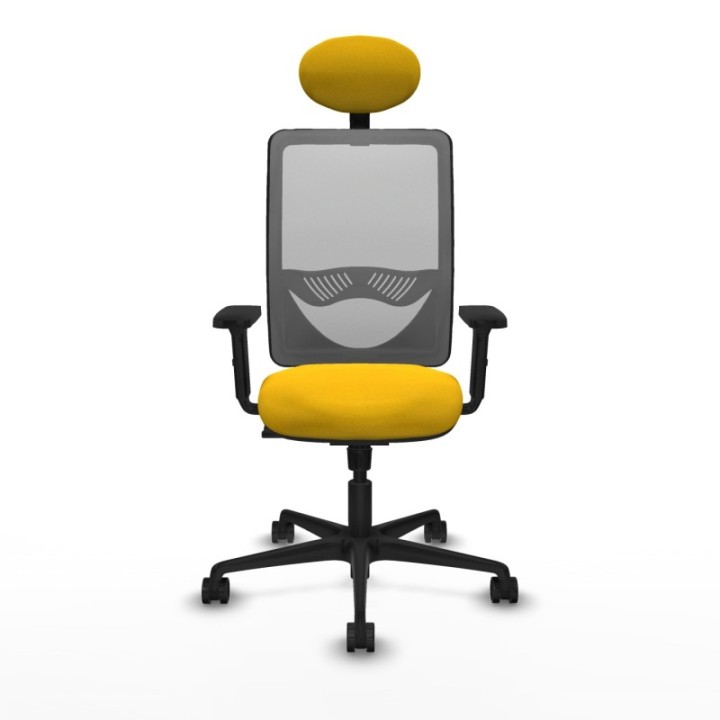 Zulema sincro malla gris bali amarillo brazos 2D base nailon cabecero fijo ruedas 65mm nailon