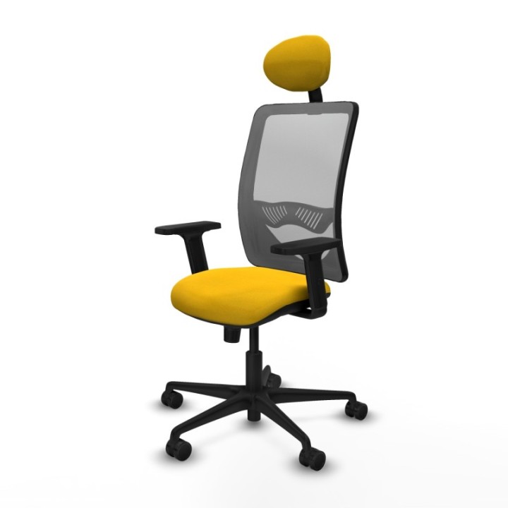 Zulema sincro malla gris bali amarillo brazos 2D base nailon cabecero fijo ruedas 65mm nailon