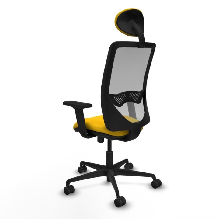 Zulema sincro malla gris bali amarillo brazos 2D base nailon cabecero fijo ruedas 65mm nailon