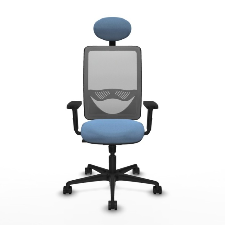 Zulema sincro malla gris bali azul cielo brazos 2D base nailon cabecero fijo ruedas 65mm nailon