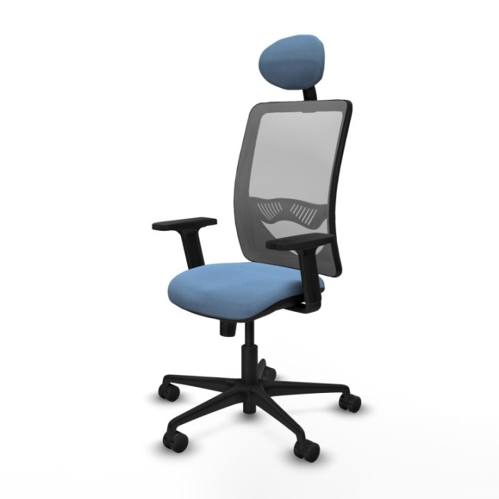 Zulema sincro malla gris bali azul cielo brazos 2D base nailon cabecero fijo ruedas 65mm nailon