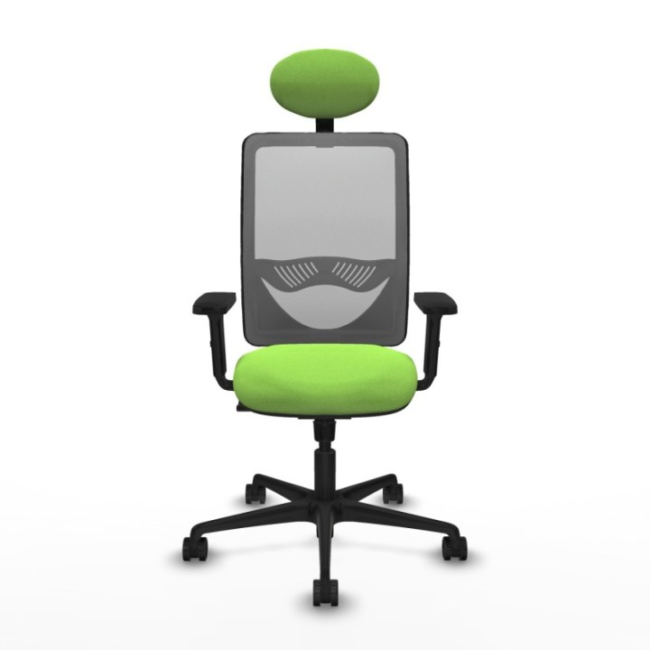 Zulema sincro malla gris bali pistacho brazos 2D base nailon cabecero fijo ruedas 65mm nailon