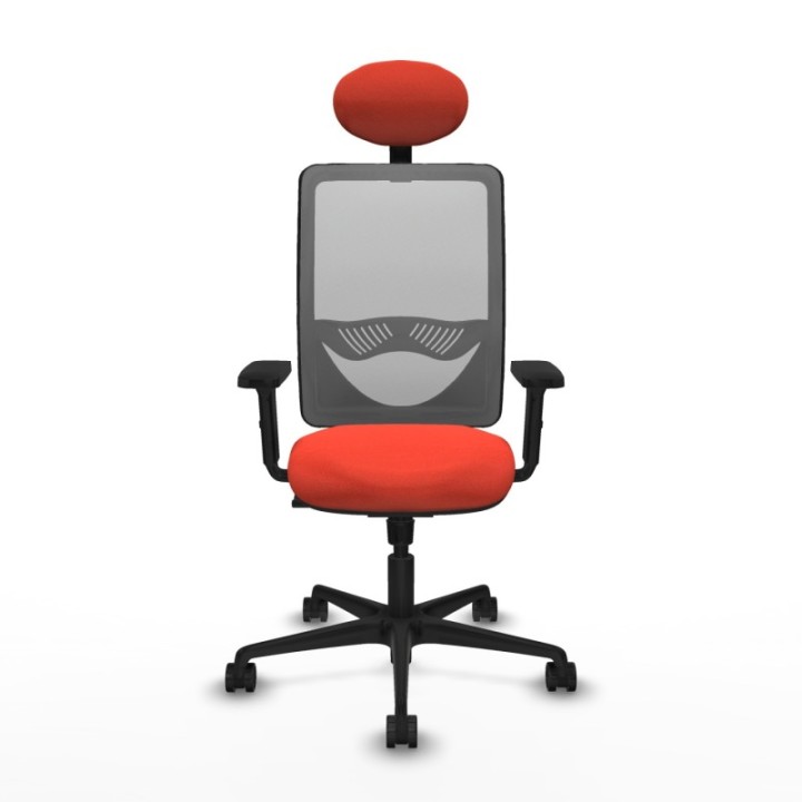 Zulema sincro malla gris bali naranja oscuro brazos 2D base nailon cabecero fijo ruedas 65mm nailon