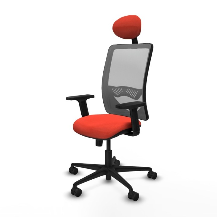 Zulema sincro malla gris bali naranja oscuro brazos 2D base nailon cabecero fijo ruedas 65mm nailon