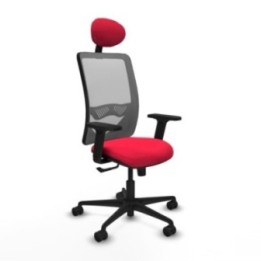 Zulema sincro malla gris bali rojo brazos 2D base nailon cabecero fijo ruedas 65mm nailon