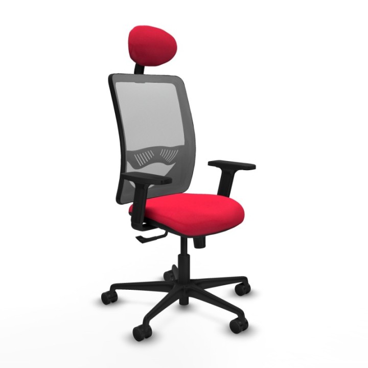 Zulema sincro malla gris bali rojo brazos 2D base nailon cabecero fijo ruedas 65mm nailon