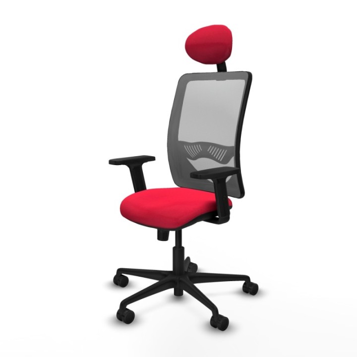 Zulema sincro malla gris bali rojo brazos 2D base nailon cabecero fijo ruedas 65mm nailon