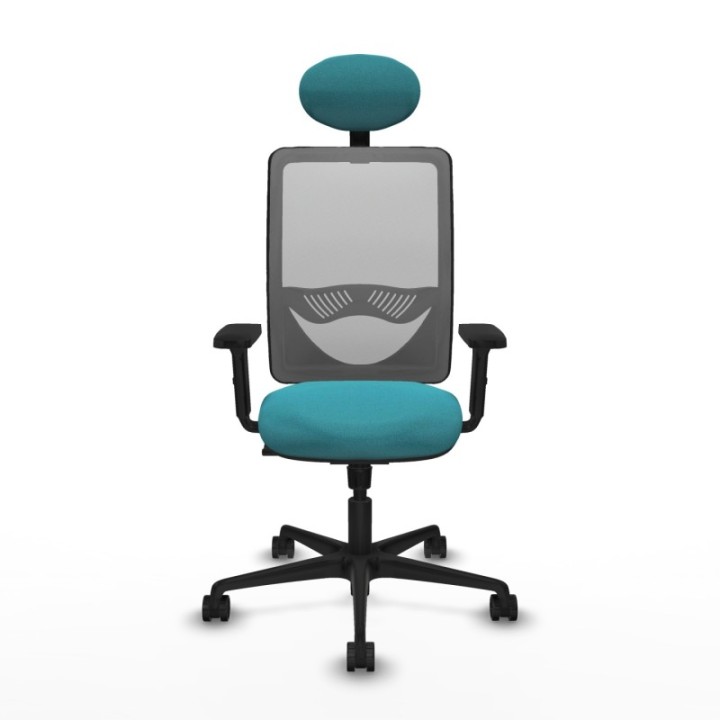 Zulema sincro malla gris bali turquesa brazos 2D base nailon cabecero fijo ruedas 65mm nailon