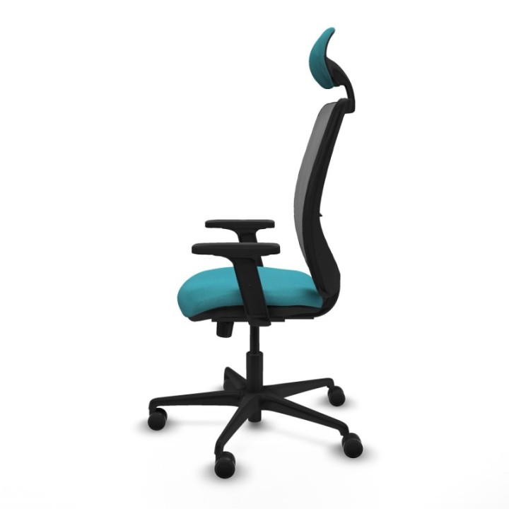 Zulema sincro malla gris bali turquesa brazos 2D base nailon cabecero fijo ruedas 65mm nailon