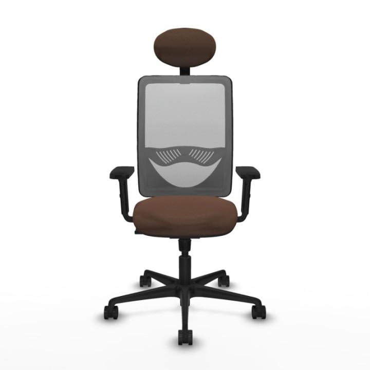 Zulema sincro malla gris bali marrón oscuro brazos 2D base nailon cabecero fijo ruedas 65mm nailon