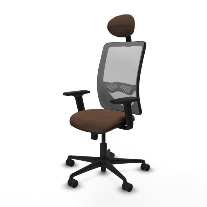 Zulema sincro malla gris bali marrón oscuro brazos 2D base nailon cabecero fijo ruedas 65mm nailon