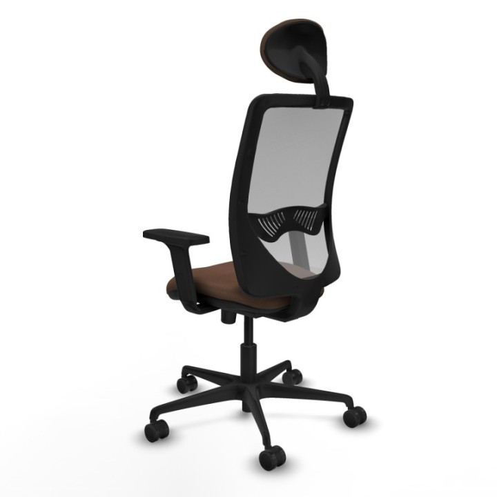 Zulema sincro malla gris bali marrón oscuro brazos 2D base nailon cabecero fijo ruedas 65mm nailon