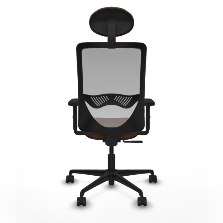 Zulema sincro malla gris bali marrón oscuro brazos 2D base nailon cabecero fijo ruedas 65mm nailon