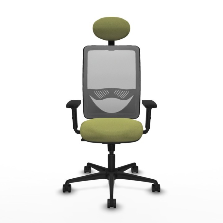 Zulema sincro malla gris bali verde oliva brazos 2D base nailon cabecero fijo ruedas 65mm nailon