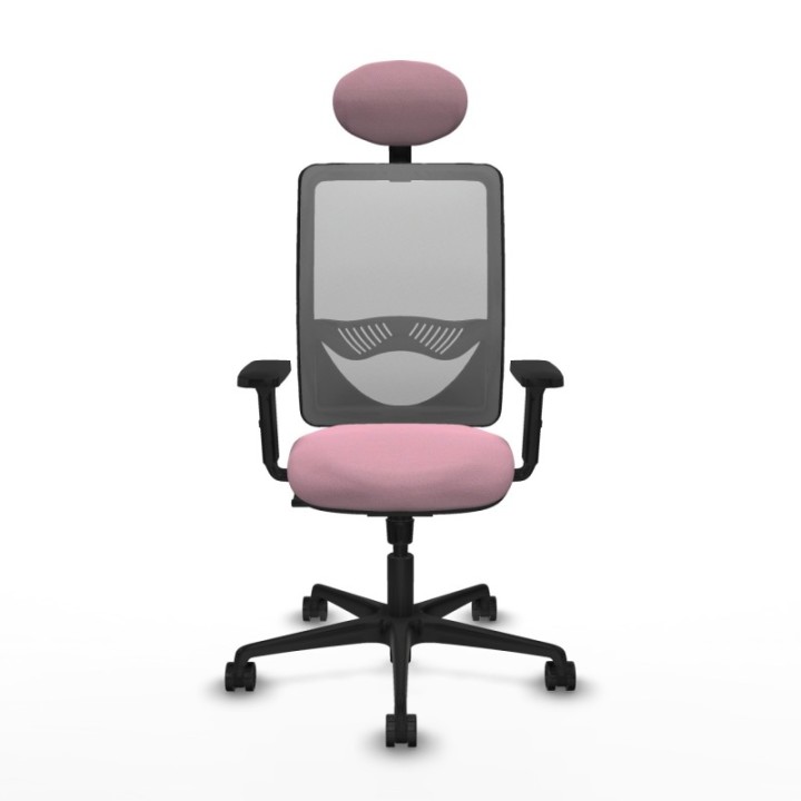 Zulema sincro malla gris bali rosa brazos 2D base nailon cabecero fijo ruedas 65mm nailon