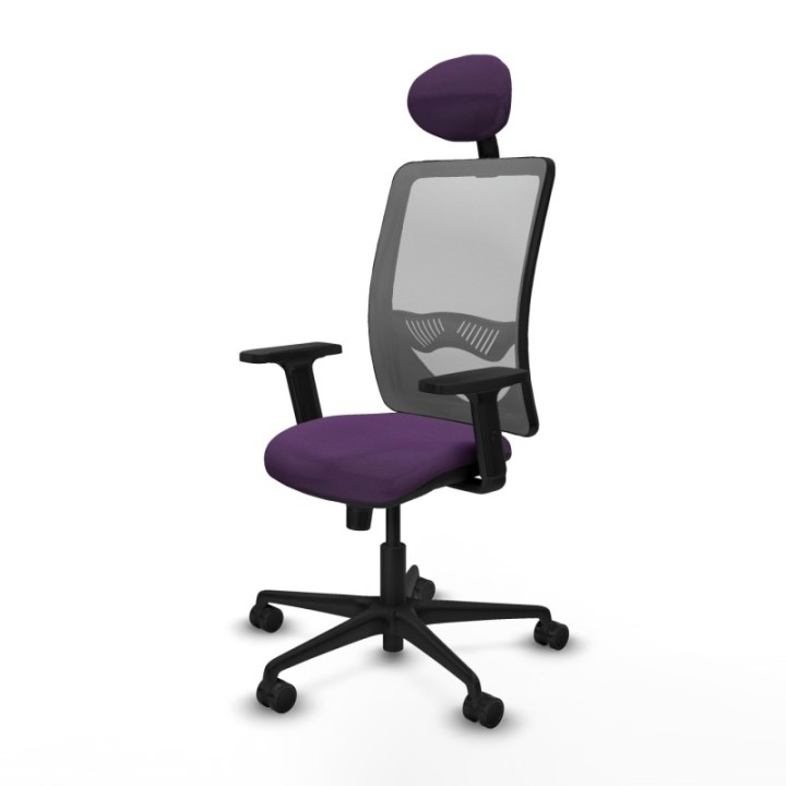 Zulema sincro malla gris bali morado brazos 2D base nailon cabecero fijo ruedas 65mm nailon