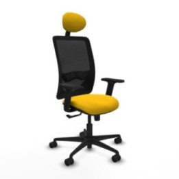 Zulema sincro malla negra bali amarillo brazos 2D base nailon cabecero fijo ruedas 65mm nailon