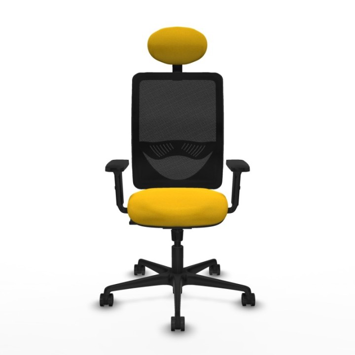 Zulema sincro malla negra bali amarillo brazos 2D base nailon cabecero fijo ruedas 65mm nailon