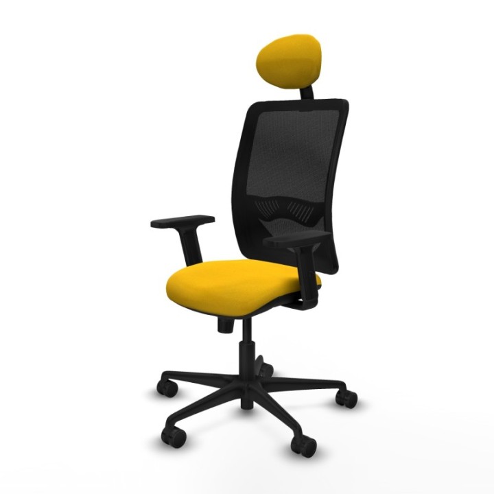 Zulema sincro malla negra bali amarillo brazos 2D base nailon cabecero fijo ruedas 65mm nailon