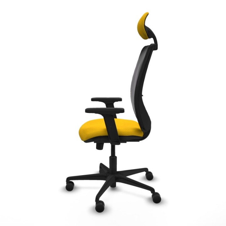 Zulema sincro malla negra bali amarillo brazos 2D base nailon cabecero fijo ruedas 65mm nailon