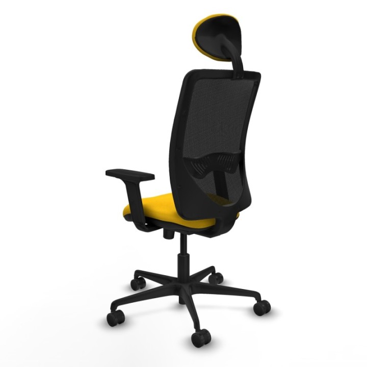 Zulema sincro malla negra bali amarillo brazos 2D base nailon cabecero fijo ruedas 65mm nailon