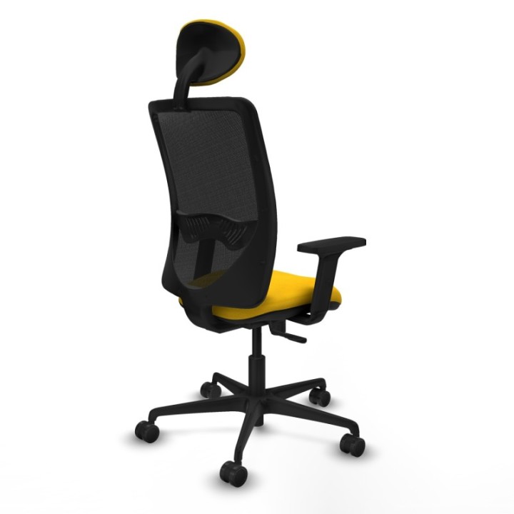 Zulema sincro malla negra bali amarillo brazos 2D base nailon cabecero fijo ruedas 65mm nailon