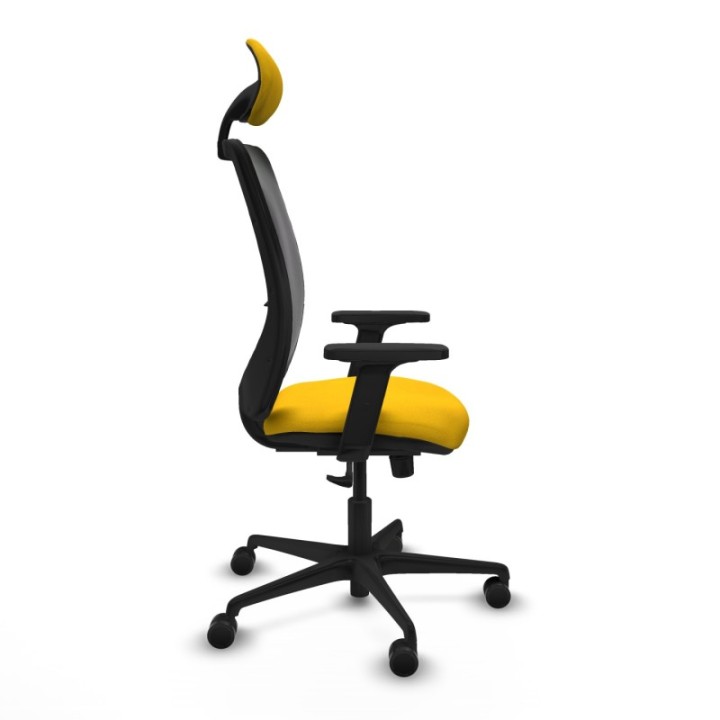 Zulema sincro malla negra bali amarillo brazos 2D base nailon cabecero fijo ruedas 65mm nailon