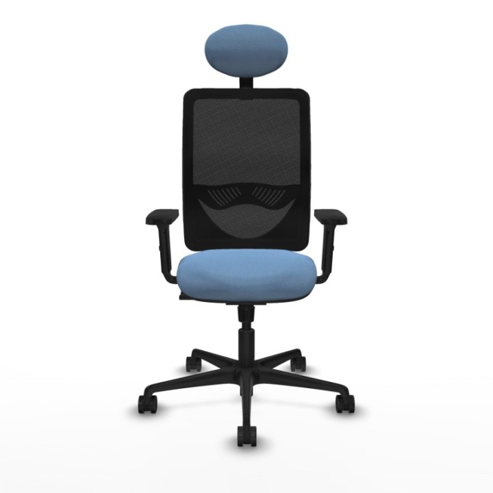 Zulema sincro malla negra bali azul cielo brazos 2D base nailon cabecero fijo ruedas 65mm nailon