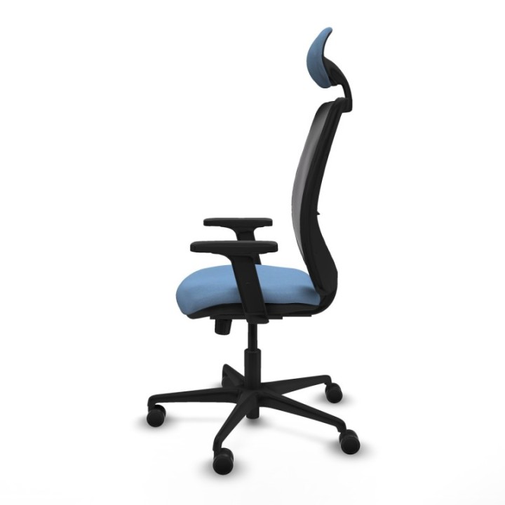 Zulema sincro malla negra bali azul cielo brazos 2D base nailon cabecero fijo ruedas 65mm nailon