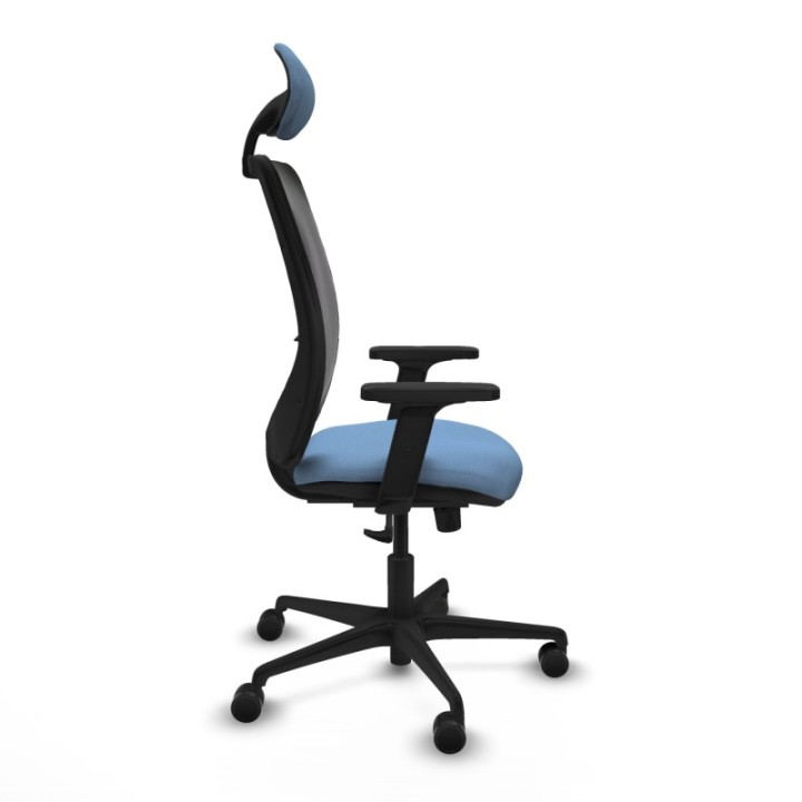 Zulema sincro malla negra bali azul cielo brazos 2D base nailon cabecero fijo ruedas 65mm nailon