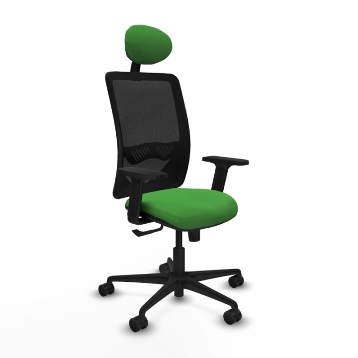 Zulema sincro malla negra bali verde brazos 2D base nailon cabecero fijo ruedas 65mm nailon