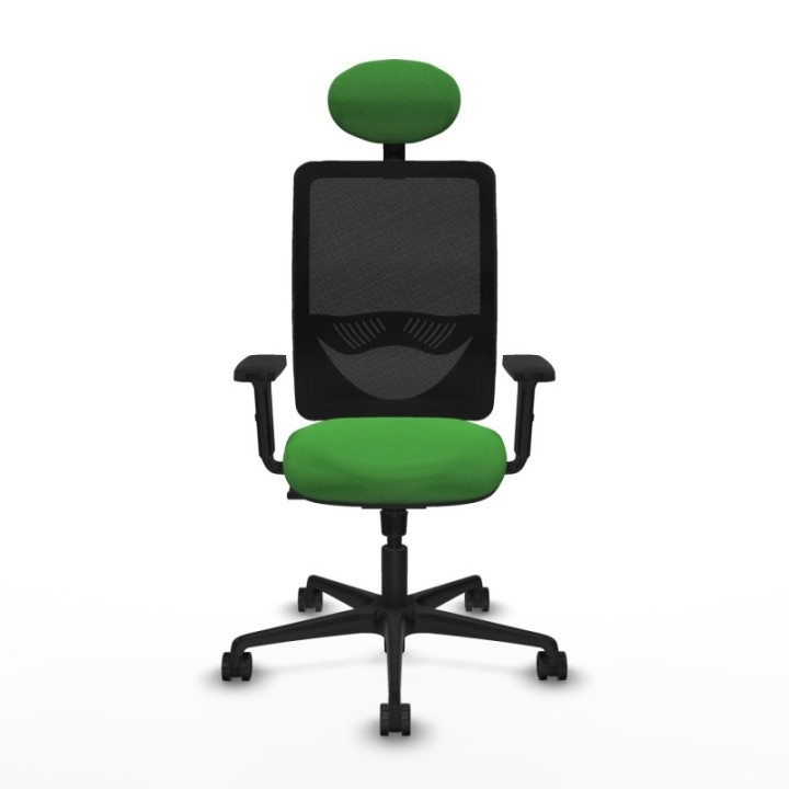 Zulema sincro malla negra bali verde brazos 2D base nailon cabecero fijo ruedas 65mm nailon