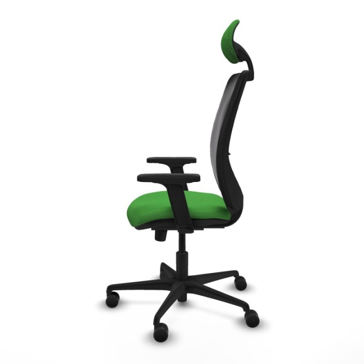 Zulema sincro malla negra bali verde brazos 2D base nailon cabecero fijo ruedas 65mm nailon