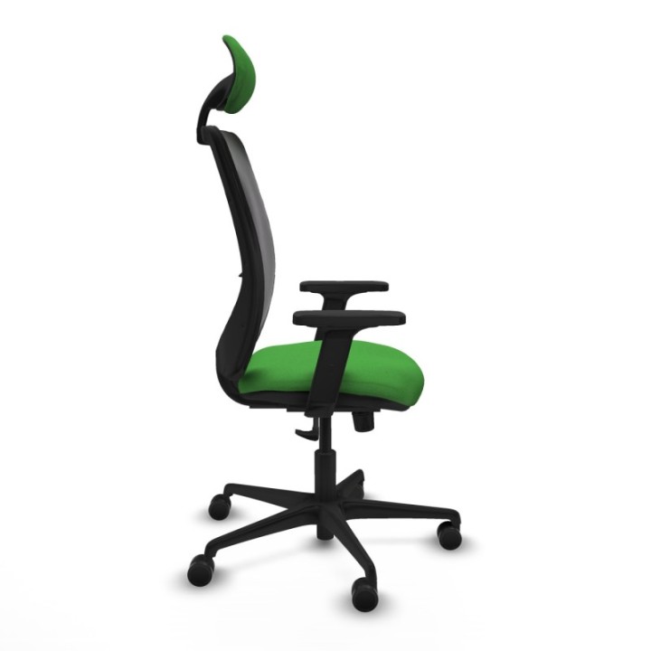 Zulema sincro malla negra bali verde brazos 2D base nailon cabecero fijo ruedas 65mm nailon