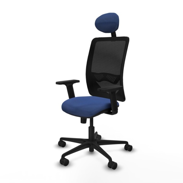 Zulema sincro malla negra bali azul marino brazos 2D base nailon cabecero fijo ruedas 65mm nailon